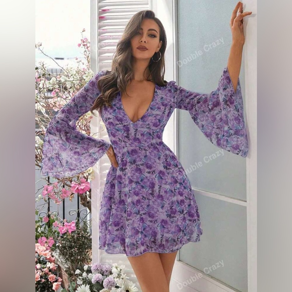 Purple Floral Mini Dress